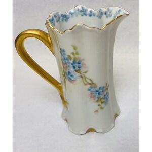 H&CO Haviland Limoges France Porcelain Creamer Blue Flowers Gold Trim Montgomery